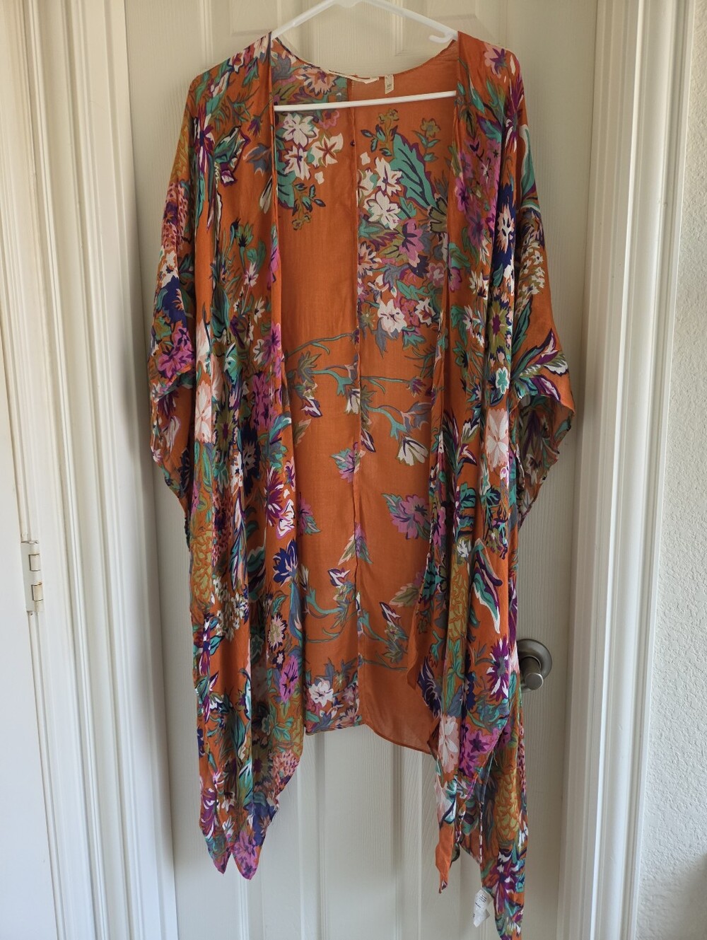 Soft Surroundings Saachi Lasdon Floral Kimono Ruana Orange Pink Boho OS